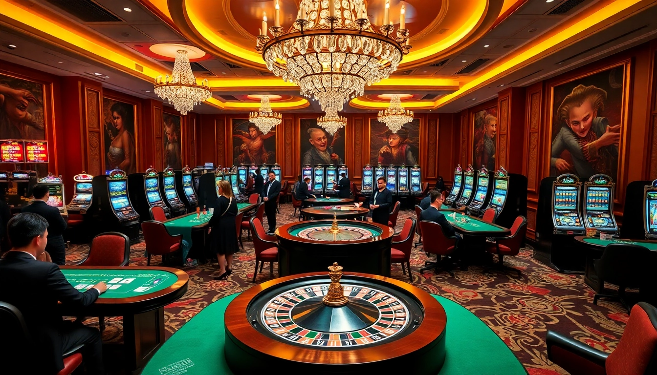 Experience thrilling gameplay at Nc88 casino tables featuring cards, chips, and a roulette wheel.