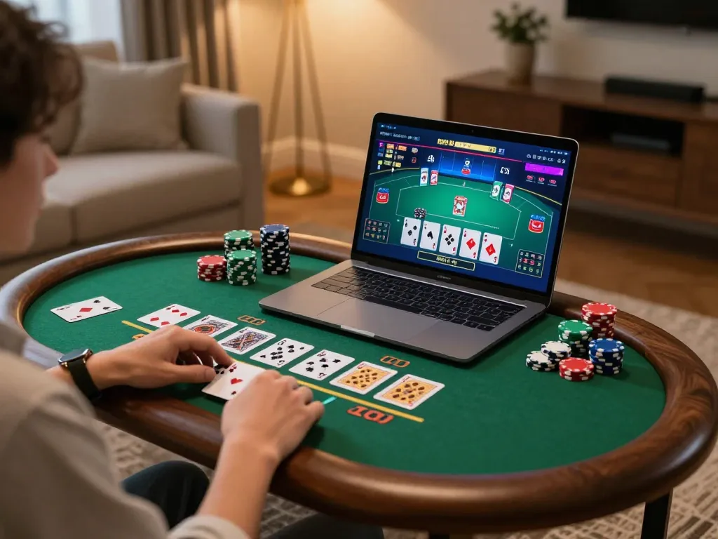 Engaged player enjoying u888 live dealer blackjack at home with strategic gameplay