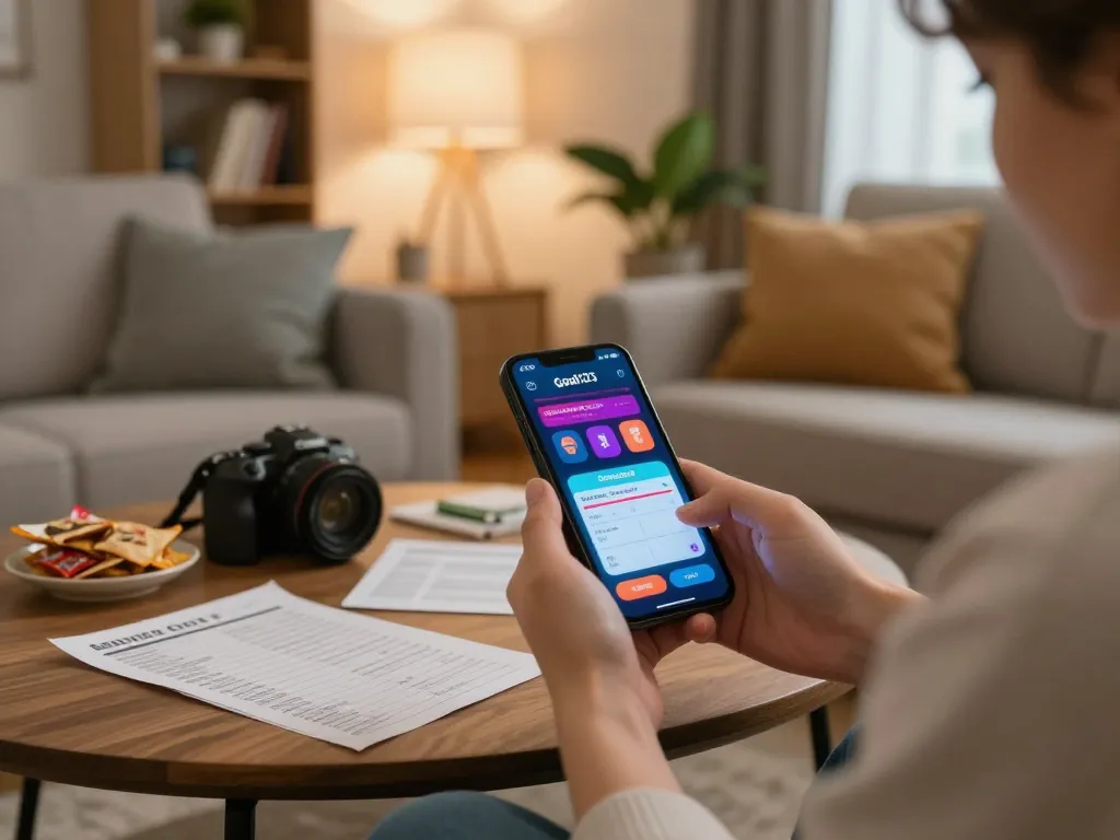 Experience exciting gameplay with the app goal123 in a cozy home setup, integrating responsible gambling.