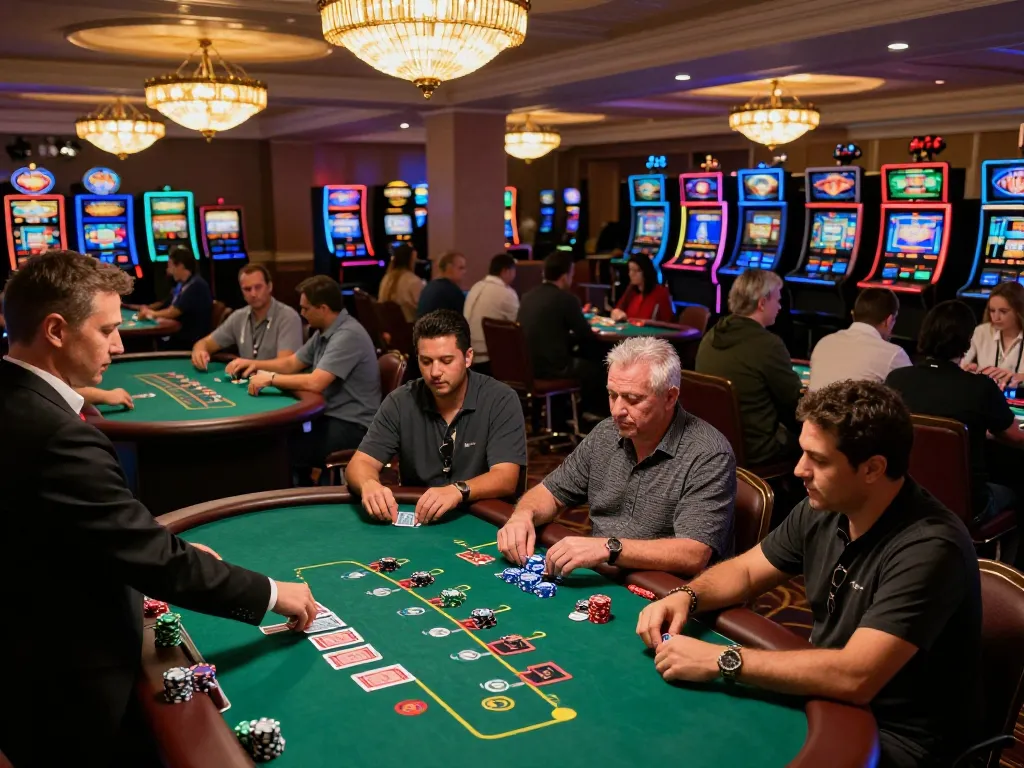 Players enjoying a thrilling game of blackjack at Hi88 casino with warm lighting and elegant decor.