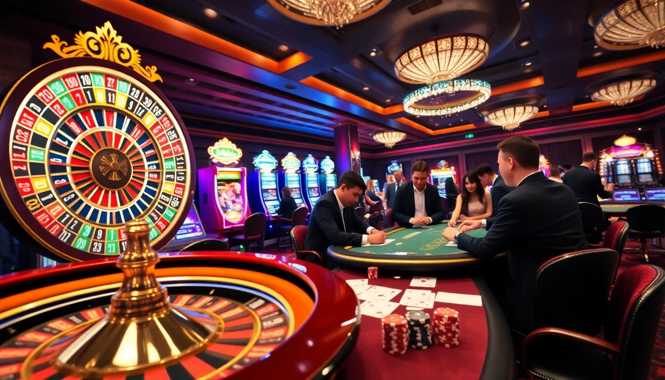 Experience thrilling gameplay at qh88 casino with vibrant slot machines and poker tables.