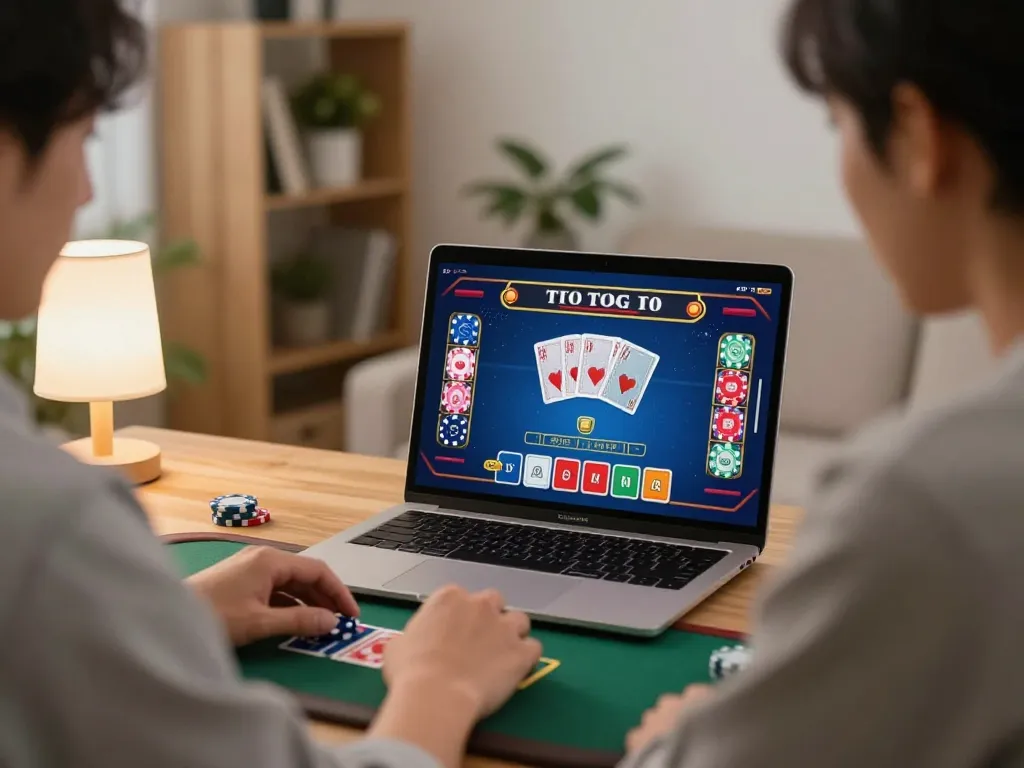 Engaging in toto togel live dealer game online, showcasing a focused player and vibrant interface.