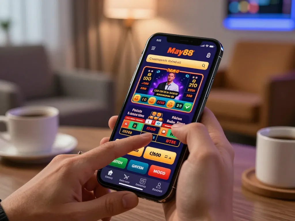 Engage with the May88 app for online casino gaming and betting options in a cozy setting.