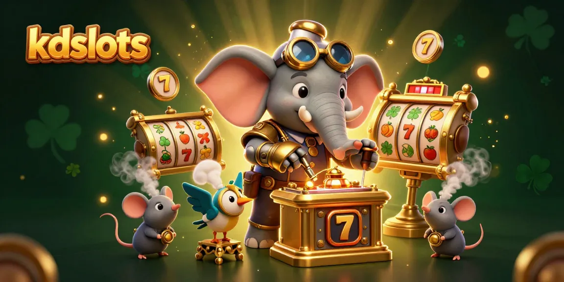 Engage with kdslots for thrilling jackpot experiences on a dynamic 3D slot machine illustration.