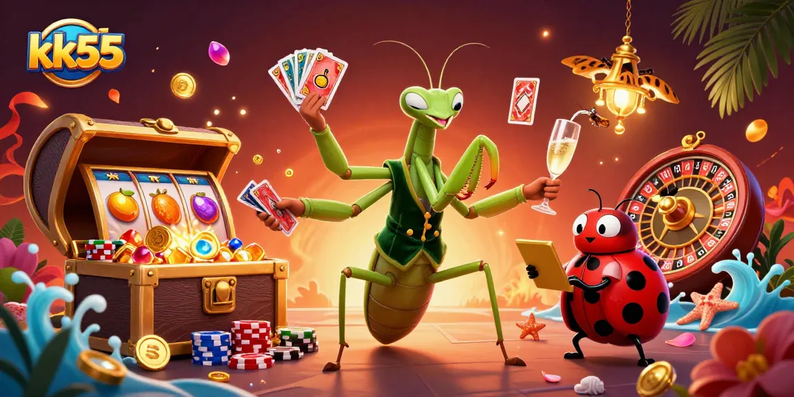 Experience the excitement of kk55 with a lively casino scene featuring strategic card play and vibrant slots.