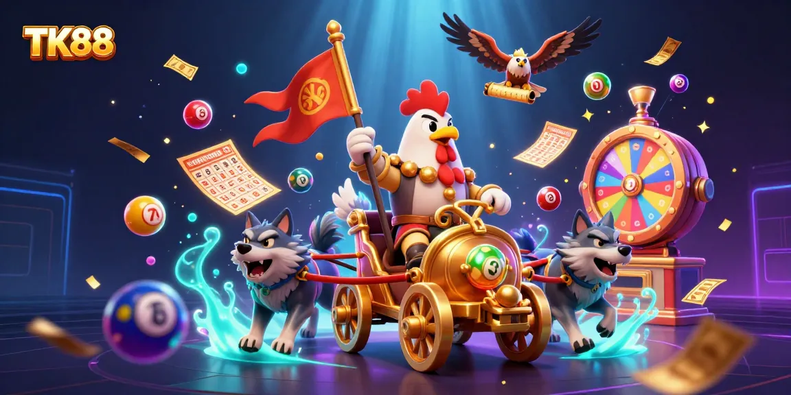 Engage with thrilling games at TK88 with a rooster warlord leading exciting lotteries and prizes.