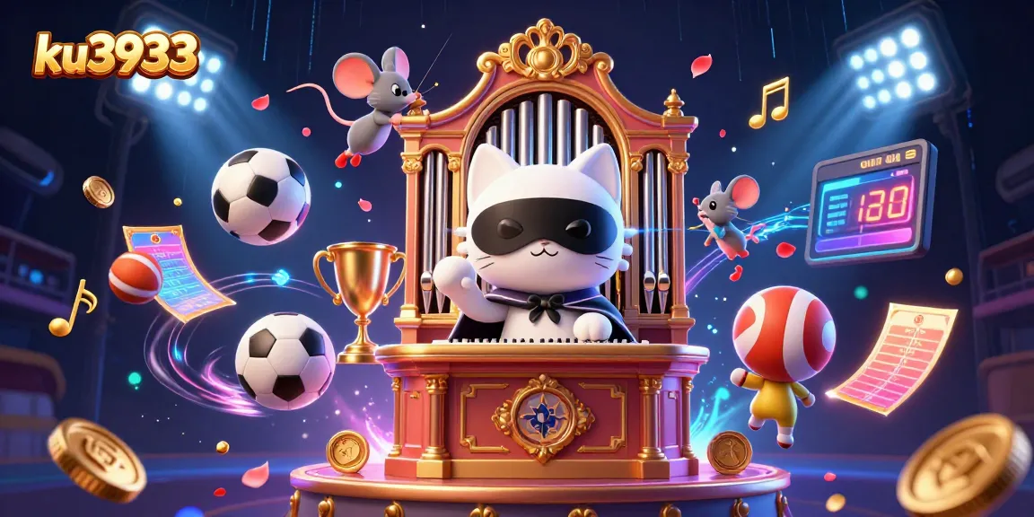 Engage in dynamic gambling with ku3933 as a phantom cat plays organ amidst sports elements and celebrations.