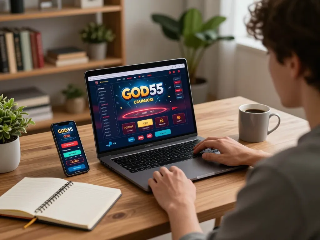 Experience the thrill of gaming with God55 seamlessly from home.
