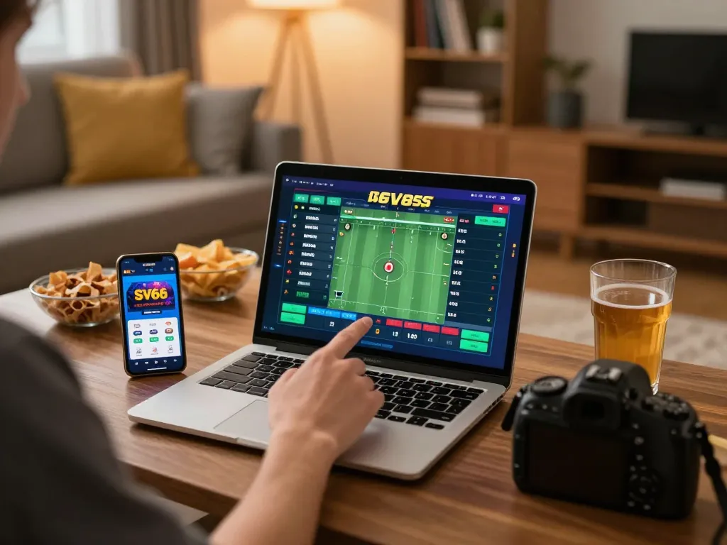 Experience sports betting at home with SV66 on a laptop and engaging atmosphere