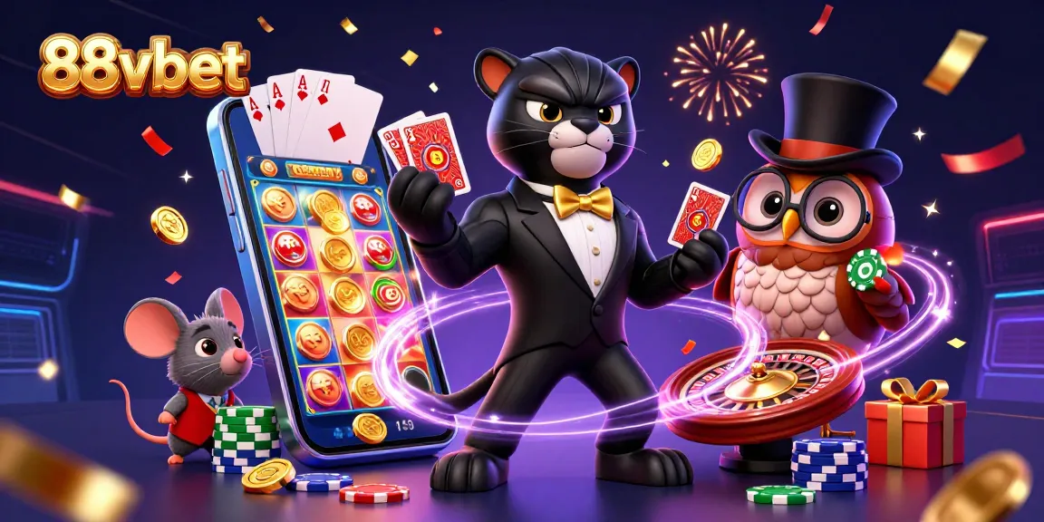 Experience thrilling games at 88vbet with an elegant panther dealer, cute owl, and lucky mouse.