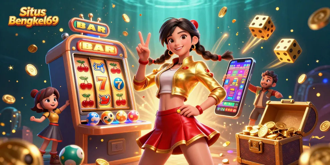 Spin and win at Situs Bengkel69 with vibrant slot machines and colorful casino elements.
