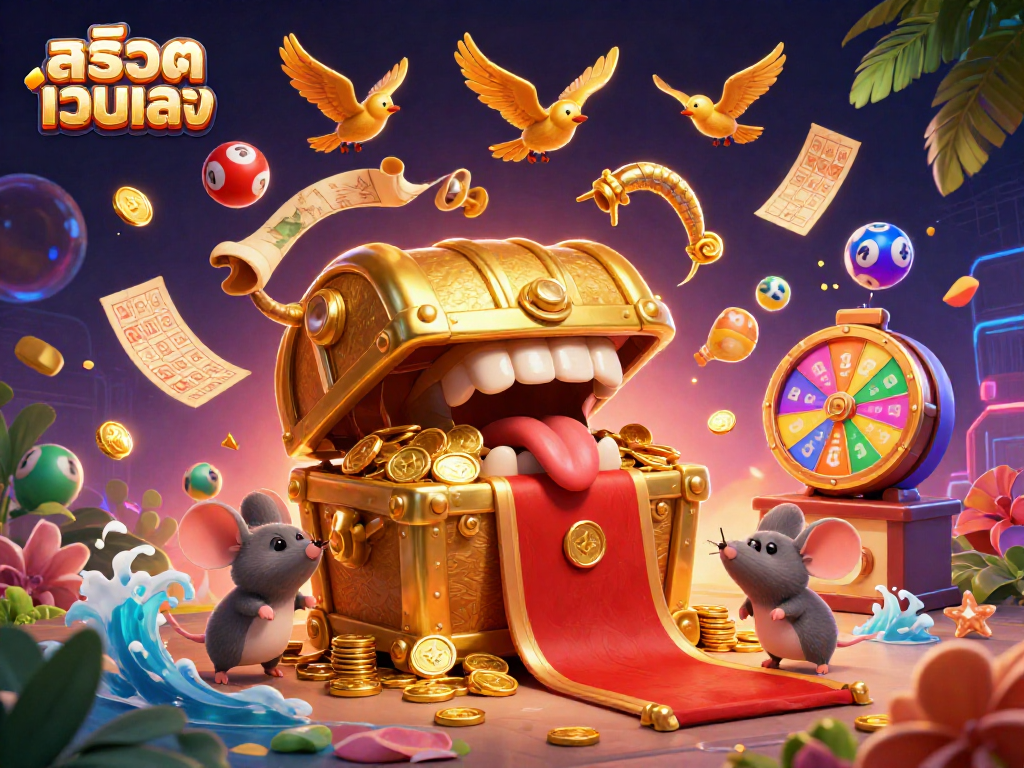 Experience excitement with สล็อตเว็บตรง featuring cartoon treasure chest as adventurer mice seek riches!
