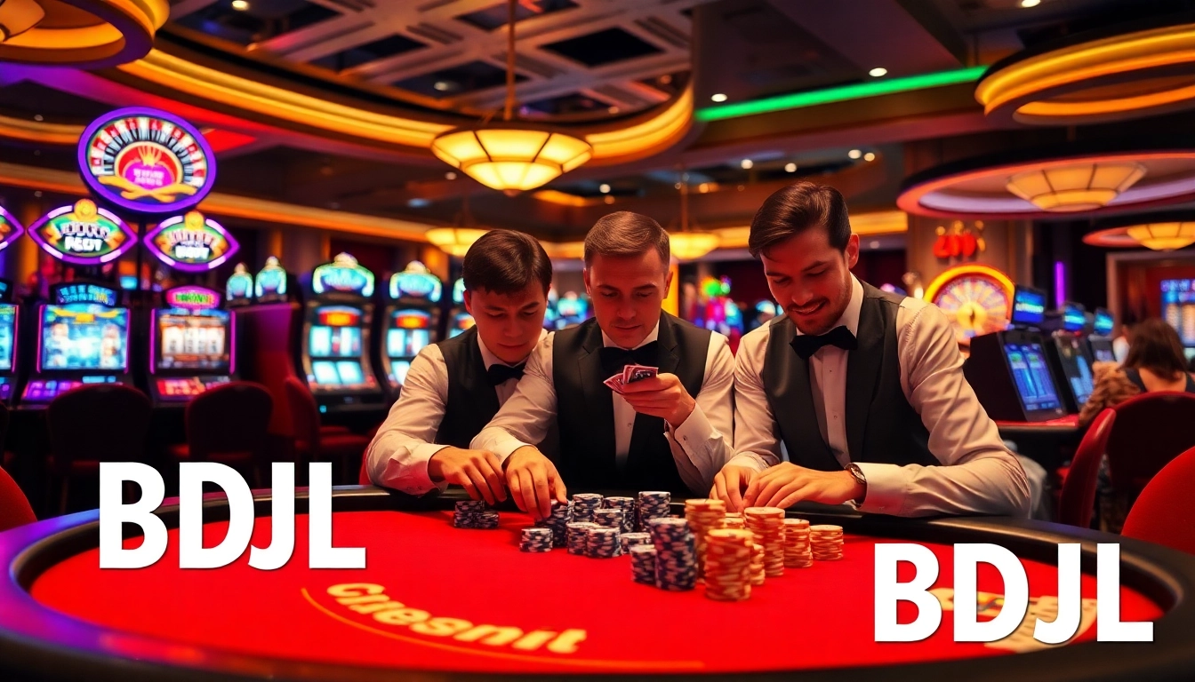 Experience luxury gambling with BDJL at a bustling casino table filled with excitement.