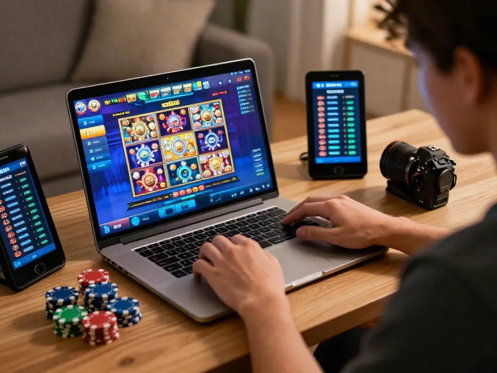 Exciting akunjp online gaming moment with vibrant slot games and chips.
