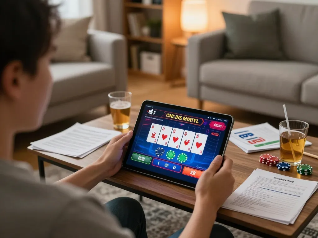 Engaging gameplay on Canada online casinos displayed on tablet with cozy home background