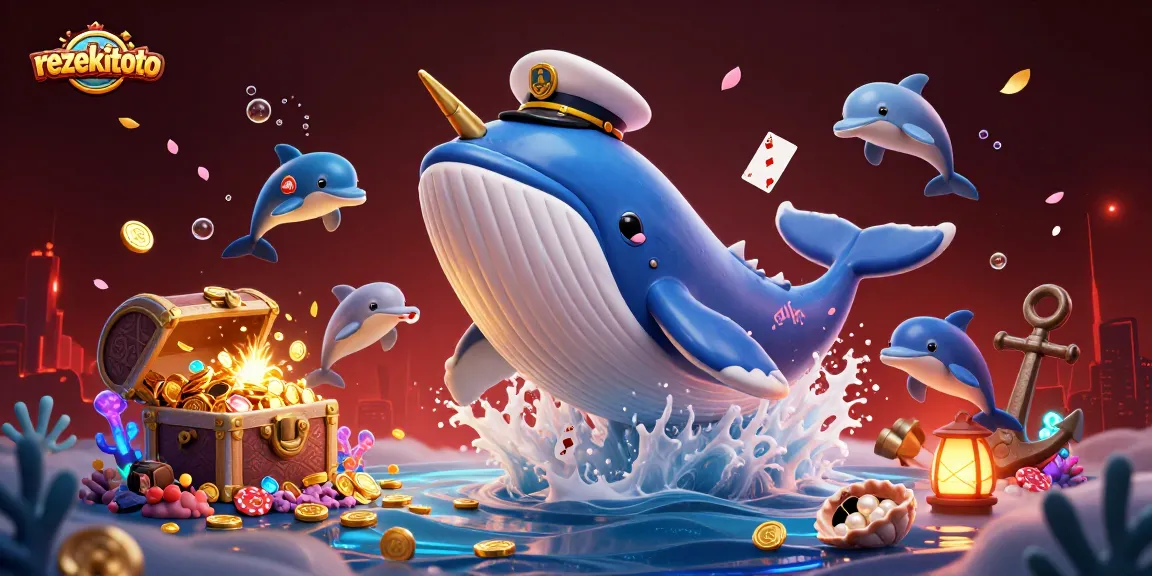 Engage with rezekitoto for thrilling gaming adventures featuring a cartoon whale and playful dolphins.