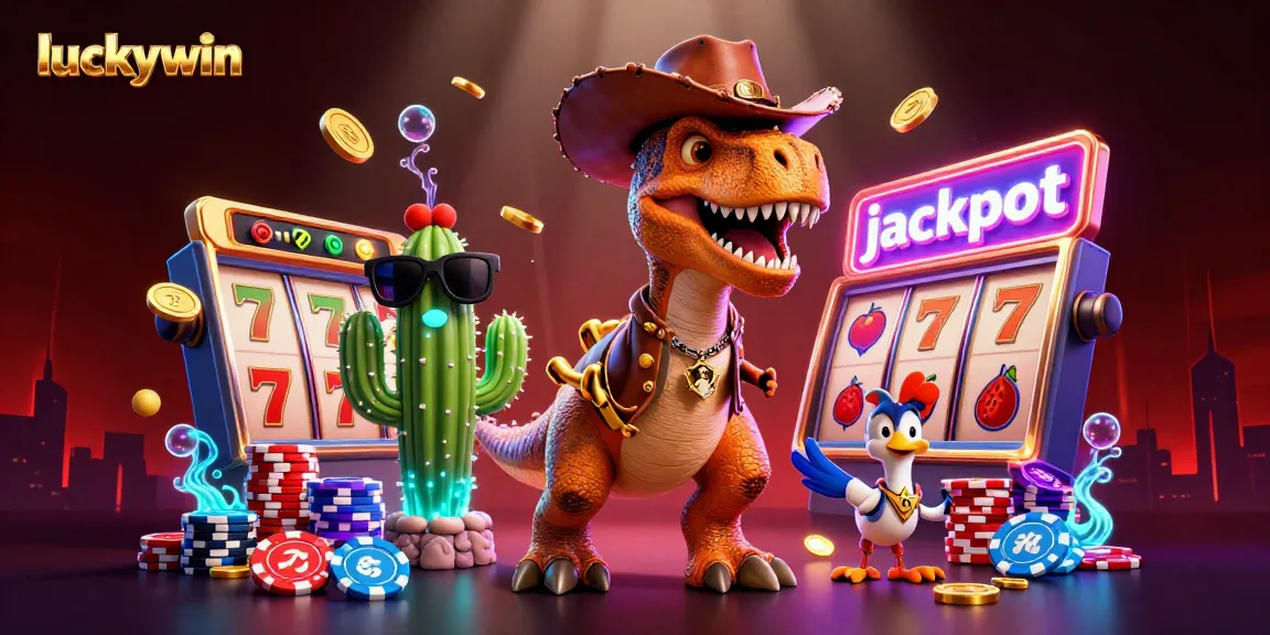 Experience the thrill of luckywin's exciting jackpot games with vibrant colors and dynamic casino elements.