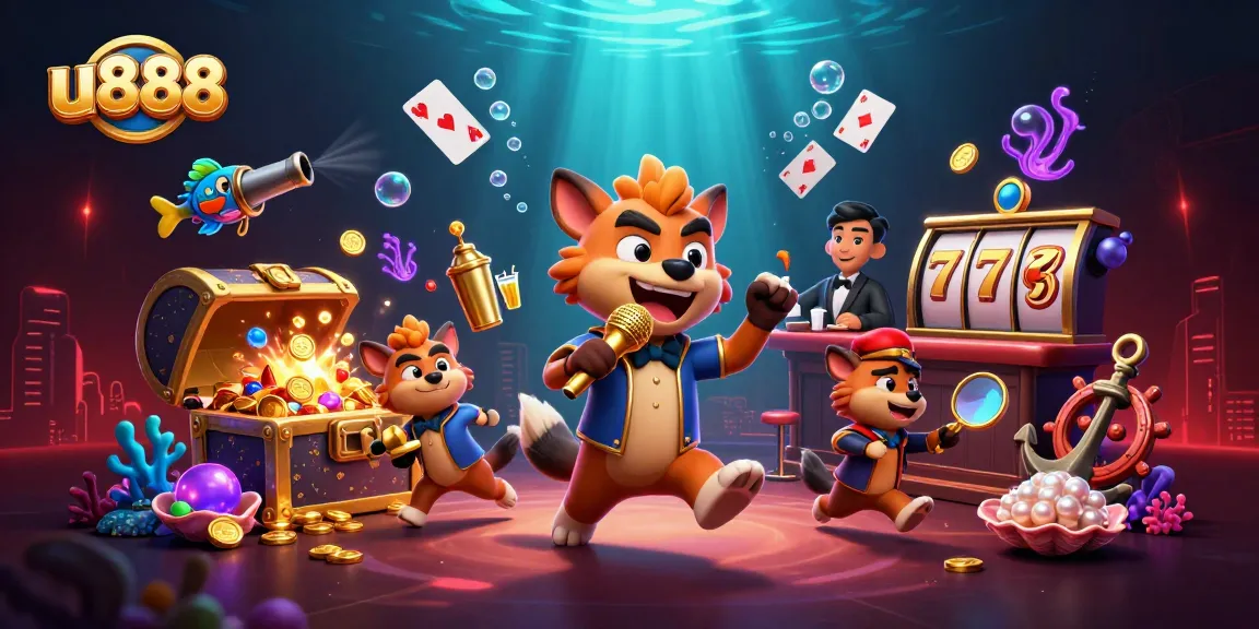 Join the fun at u888 casino with hyenas in a vibrant comedy club scene filled with games.