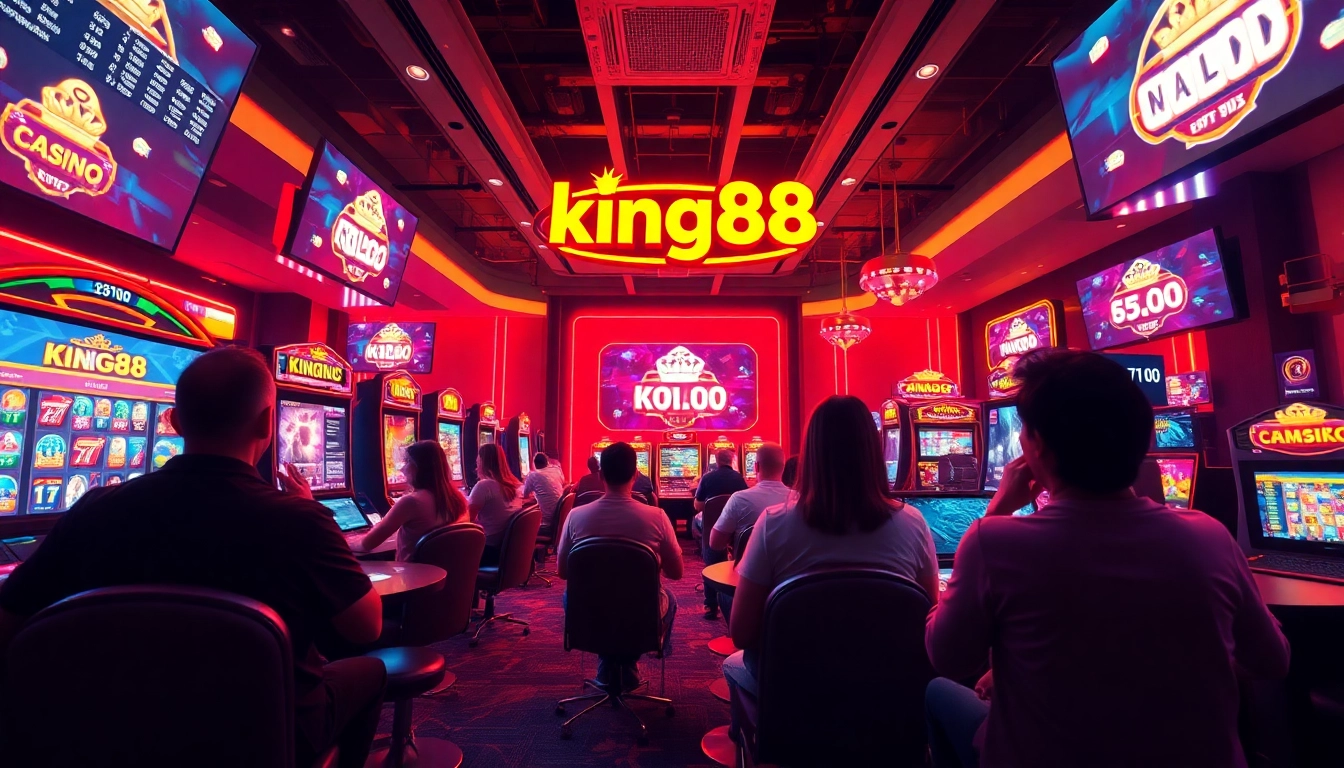 Exciting online casino gameplay at king88 with vibrant slot machines and digital interfaces.