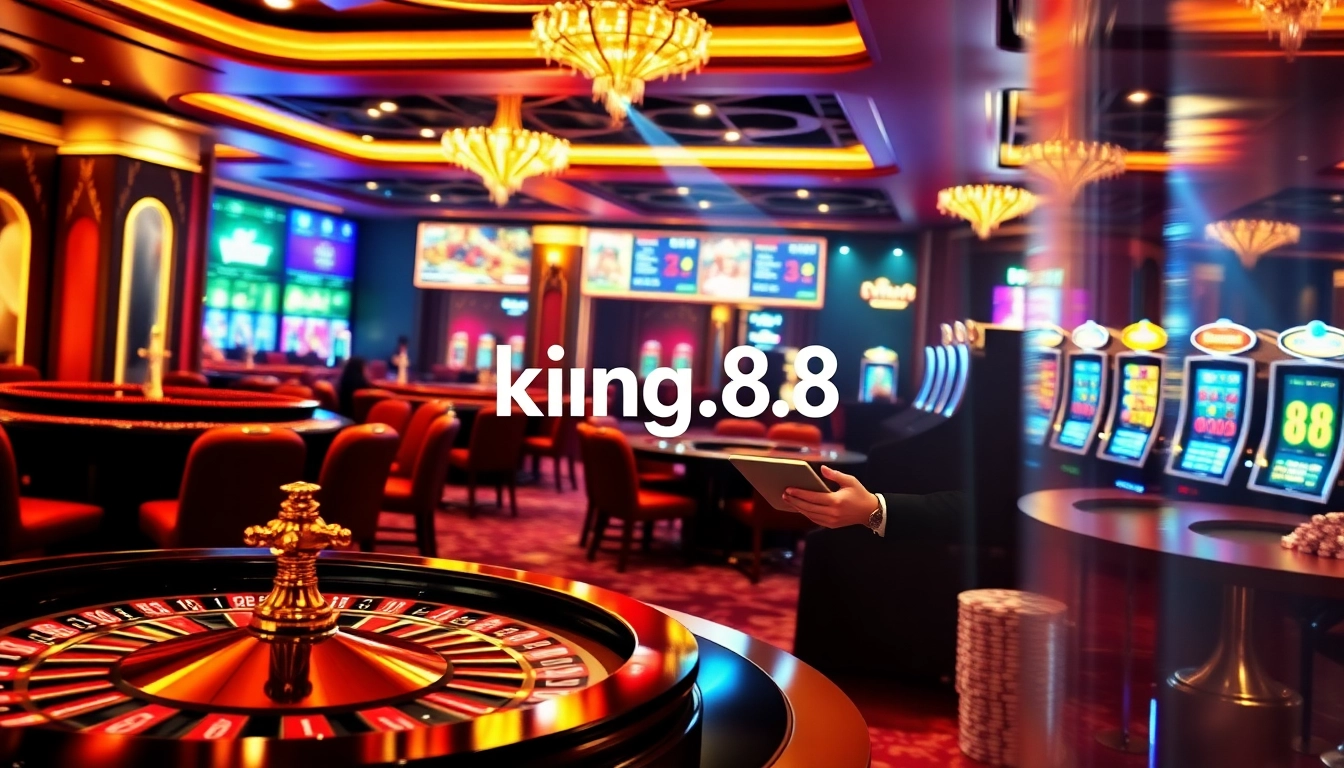 Experience the excitement of online gambling with king.88, featuring vibrant casino elements and luxurious design.