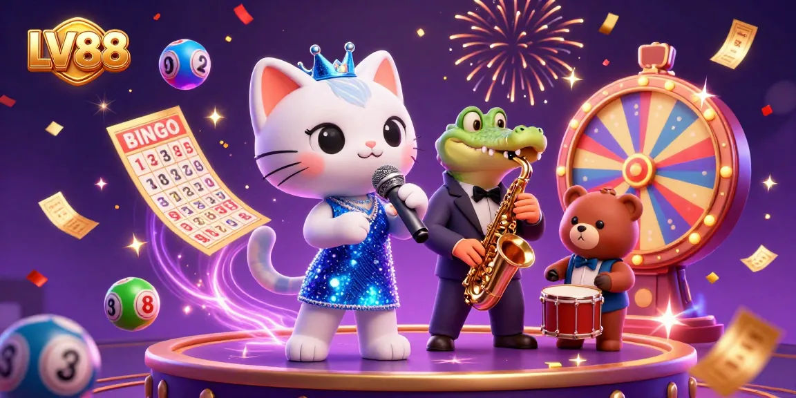 Experience the thrill of winning with LV88's vibrant casino atmosphere, featuring playful characters.