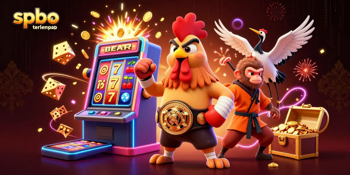 Experience spbo terlengkap with a vivid 3D scene of gambling characters and action elements in a casino setting.