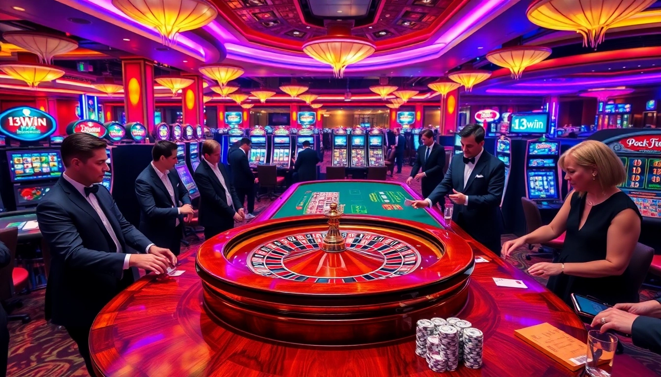 Exciting gamblers engaging in high-stakes gameplay at the 13win casino.