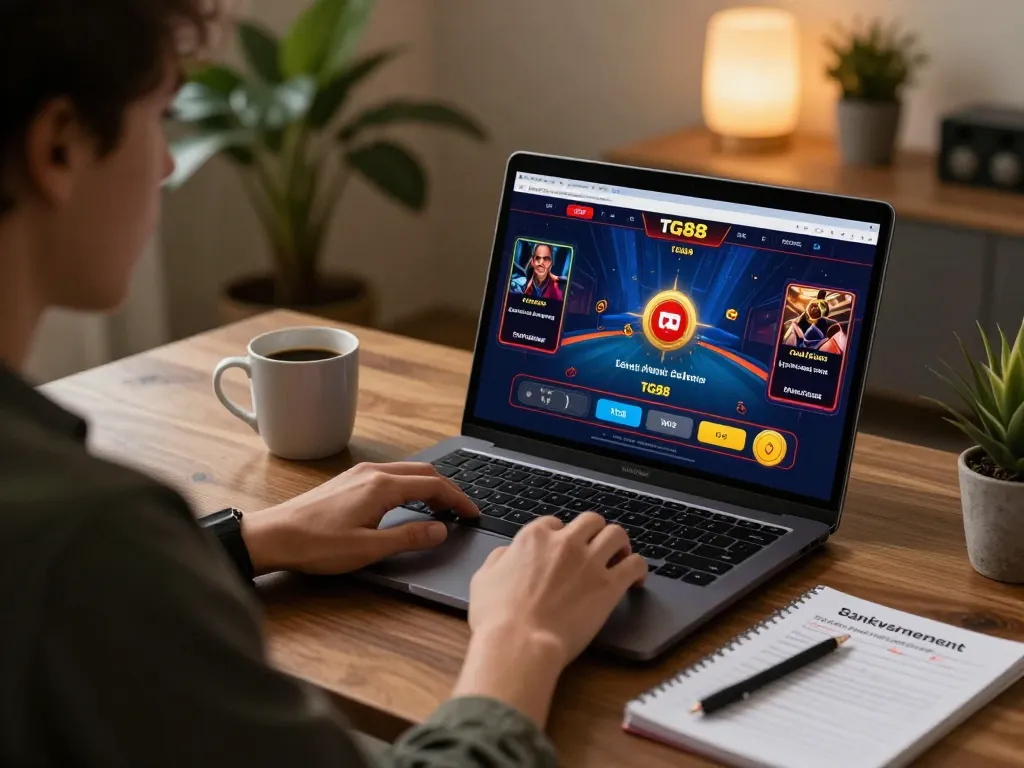 Engaging online tg88 casino gameplay scene with a player focused at home.