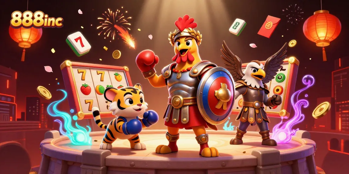 Engage with the vibrant casino scene of 888inc showcasing thrilling slot game elements and dynamic characters.