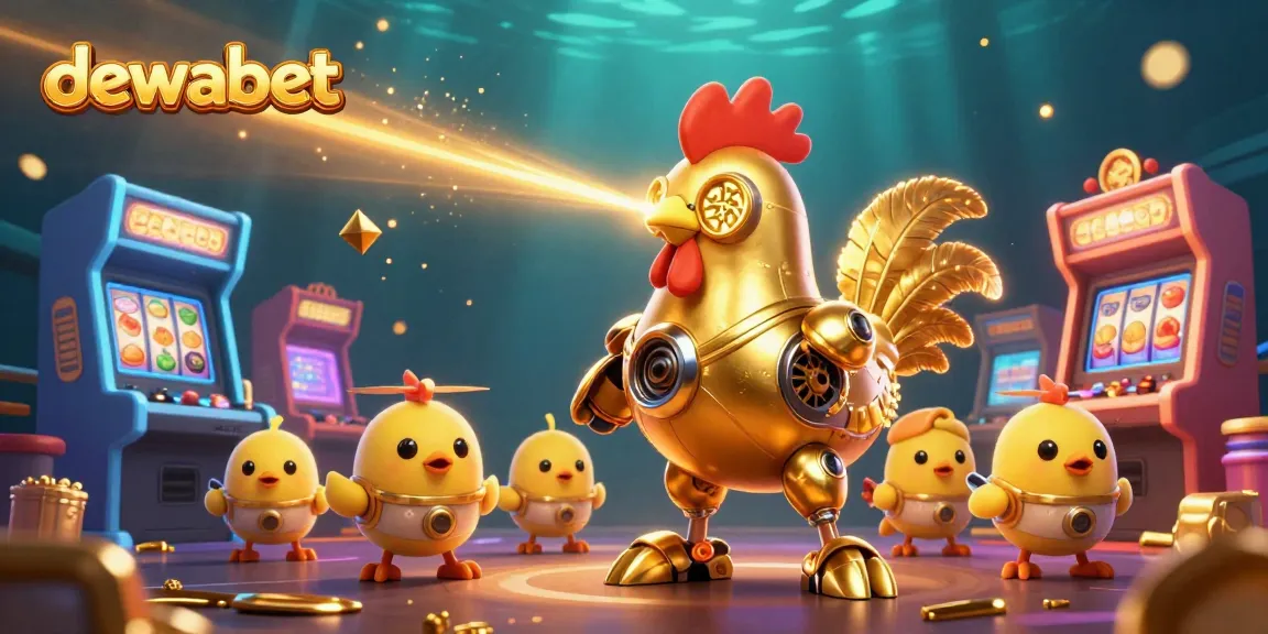 Menangkan permainan slot online di Dewabet dengan karakter robot ayam dan mesin slot canggih.